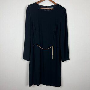 Linda Allard Ellen Tracy Dress Womens 12 Black Sheath Chain Long Sleeve Business